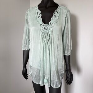 🪽 60% Silk Floral Lace Tunic Top - Made in Italy - Size XL